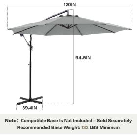 10ft  Umbrella Hanging Offset Market Outdoor Sun Shade For Deck  Poolside W Lights Easy Tilt Cross Base (Option: Gray)